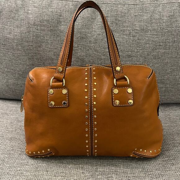 NEW Vintage Michael Kors Astor Studded Leather Satchel Bag Camel Gold Hardware - Picture 16 of 16